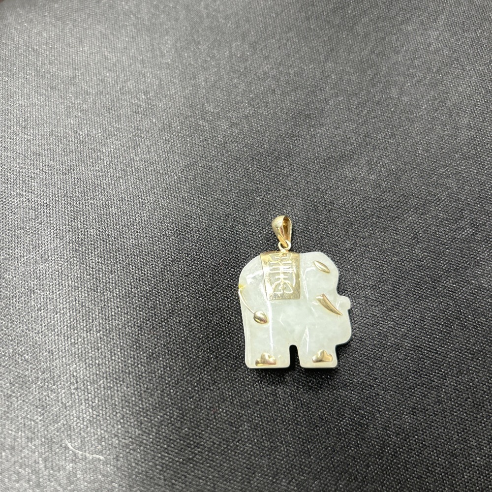 White Jade 10k Gold Elephant Pendant